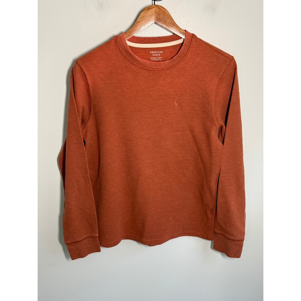 American Eagle Super Soft Standard Fit Waffle Knit Thermal Shirt Burnt Orange M